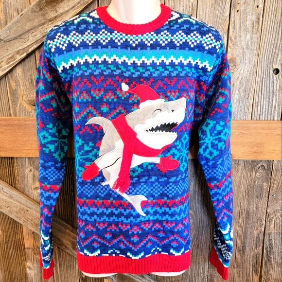 blizzard bay | Sweaters | Blizzard Bay Ugly Christmas Sweater Shark With  Scarf Knit Size Large Long Sleeve | Poshmark